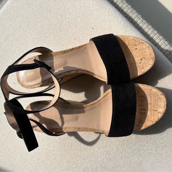Gianvito Rossi Black Suede Cork Sandals